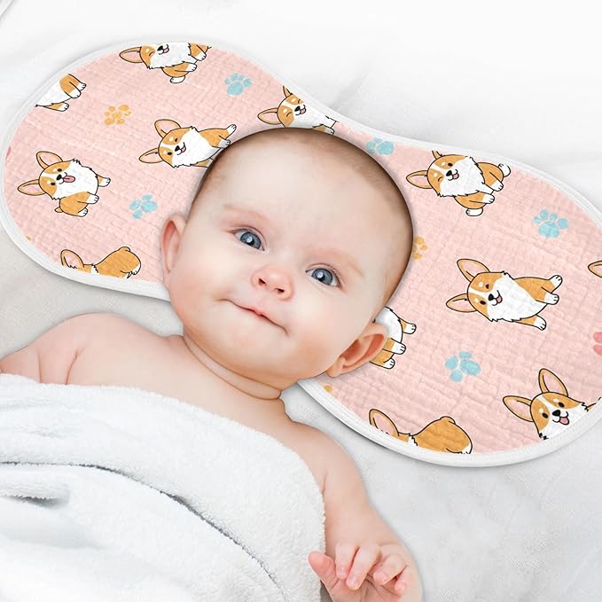 1 Pack Muslin Burp Cloths Cute Dogs Pink Cotton Baby Burp Cloths Soft Burping Cloth Absorbent Spit Up Rags for Newborn Boys Girls 22x11 Inch