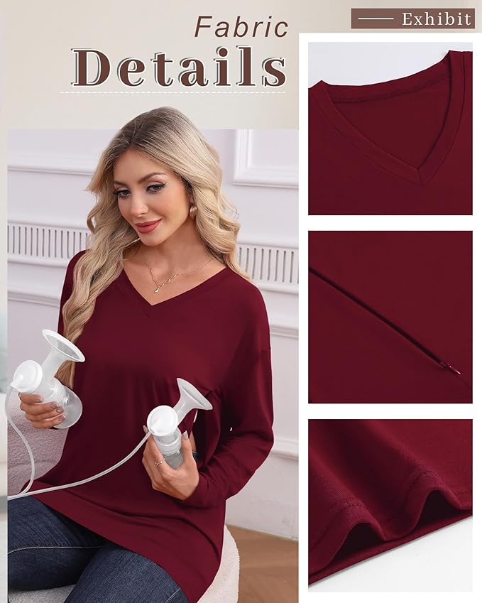 3 Pack Women's Oversize Nursing Shirts for Breastfeeding with Hidden Zippers Loose Fit Long Sleeve Maternity Tops