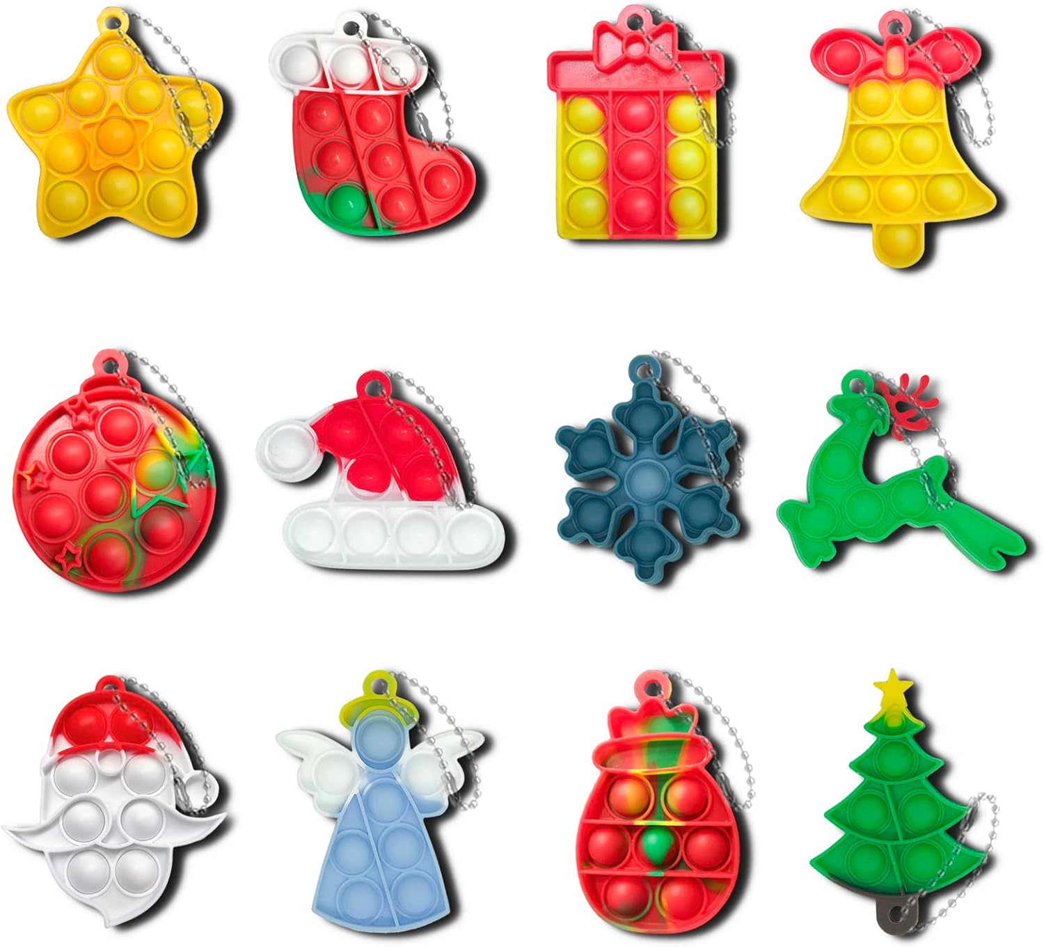 12Pcs Christmas Mini Pop Keychain Fidget Toys, Easter Day Gifts for Kids Mini Pop Bubble Christmas Fidget Toy,Party Favors Silicone Fidget Keychain Relieve Anxiety Stress Fidget Toy
