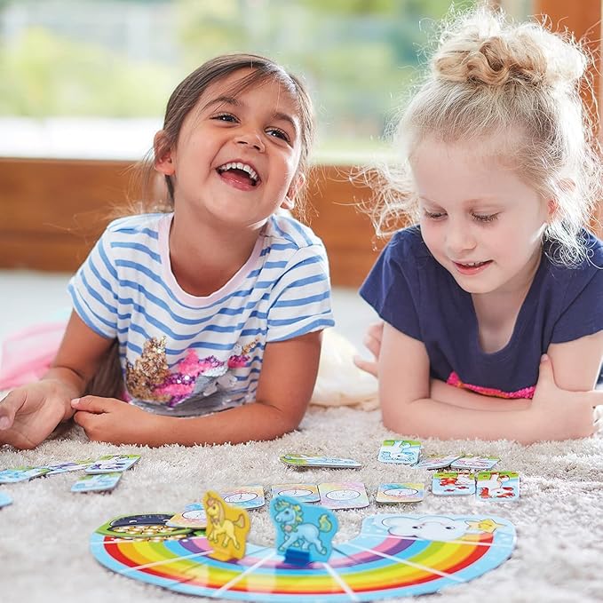Orchard Toys Moose Games Rainbow Unicorns Game. Race Your Unicorns Over The Rainbow to a Pot of Gold in This Magical, Fun Color-Matching Game! Ages 3+ for 2-4 Players