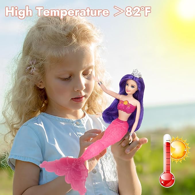 BETTINA Magical Color Changing Mermaid Doll, Princess Mermaid Toy with Seahorse & Dolls Accessories - Vibrant Purple Hair and Transforming Tail, Mermaid Gifts Toys for Girls Aged 3-7