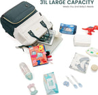 LOVEVOOK Diaper Bag Backpack, Baby Bag with Changing Station, Large Diaper Backpack for Moms Dads, Waterproof Leather Accents Baby Boy and Girl Bag for Travel Baby Essentials, Dark Green-Beige