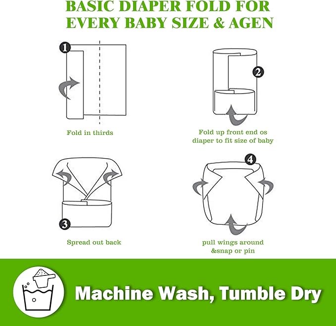 Prefold Cloth Diapers - Premium Cotton, Fasoar 3 Ply Environmental Friendly Baby Washable Diaper Covers for Babies to Toddlers Multi-Use (10-35 lbs) 12 Count