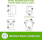 Prefold Cloth Diapers - Premium Cotton, Fasoar 3 Ply Environmental Friendly Baby Washable Diaper Covers for Babies to Toddlers Multi-Use (10-35 lbs) 12 Count