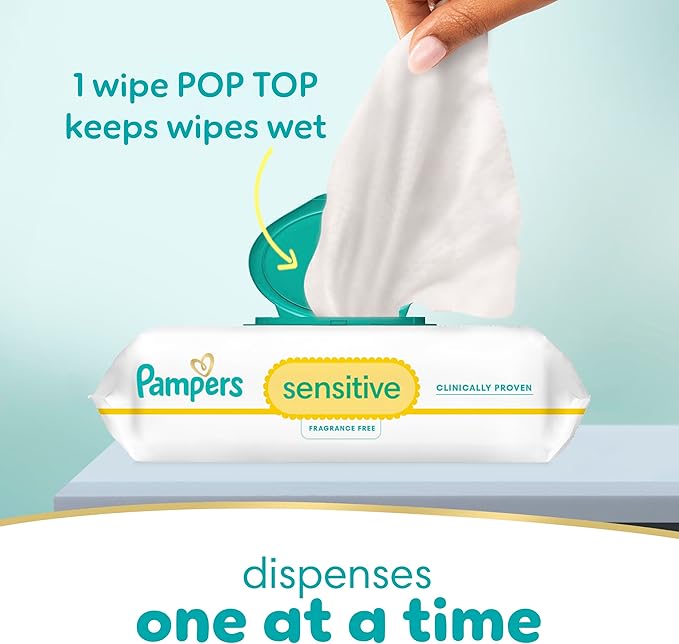 Pampers Baby Wipes, Sensitive, Water Based Wipe, Clinically Proven, Hypoallergenic, and Unscented for Babies, 672 Wipes Total (8 Flip-Top Packs) [Packaging May Vary]