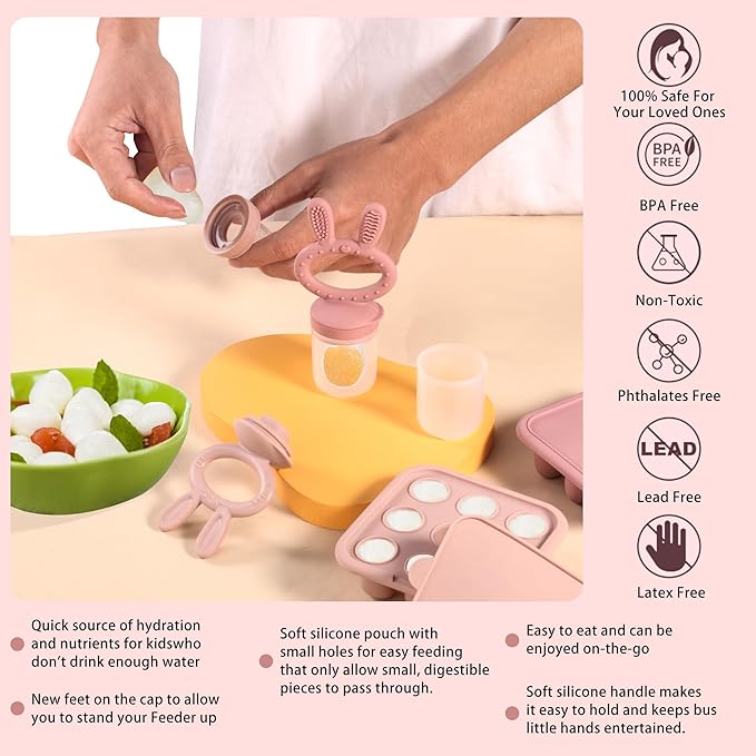 WAJIAYON Easter Bunny Baby Breastmilk Popsicle Molds & Baby Fruit Feeder,Food Freezer Tray Storage Containers, Silicone Teething Pacifier Feeder and Teether for Babies,Gifts for Boys and Girls-Purple