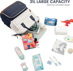 LOVEVOOK Diaper Bag Backpack, Baby Bag with Changing Station, Large Diaper Backpack for Mom Dads, Waterproof Leather Mommy Bag for Boy and Girl, Travel Essential Baby Shower, Navy Blue-Beige