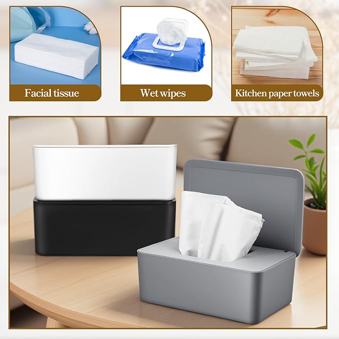 Baby Wipes Dispenser 3 Pack Wipe Holder for Baby & Adult Refillable Baby Wipes Cases with Lid Toilet Container for Bathroom Home Office Cars