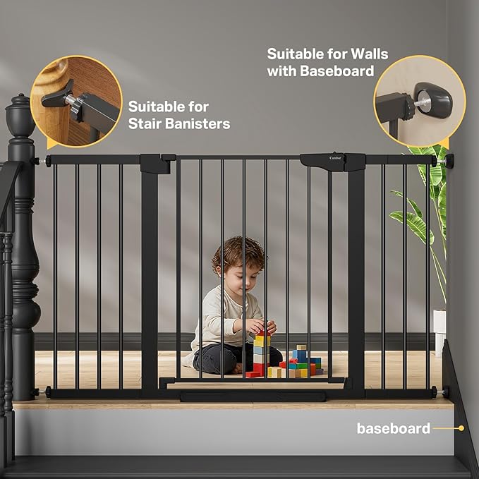 Cumbor 29.7"–51.5" Extra Wide Baby Gate for Stairs, Pressure-Mounted Dog Gates for Doorways & Hallways, Auto-Close Walk-Through, No-Trip Design, Child Proof Safety, Dog/Pet Gate for Indoor Use, Black