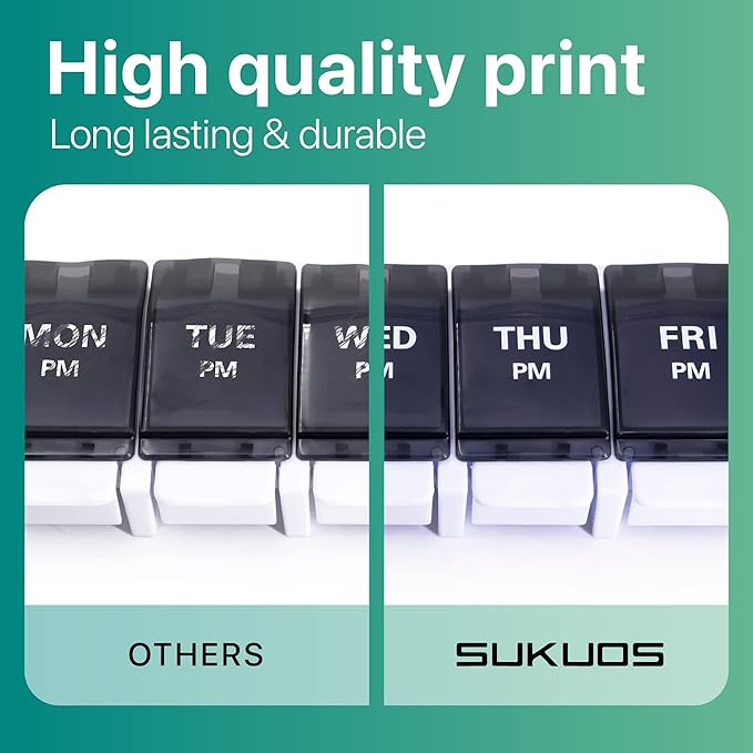 Sukuos AM PM Weekly 7 Day Pill Organizer, 2 Times A Day Pill Box with Arthritis Friendly Push Button, Medicine Cases for Vitamin/Fish Oil/Supplements, Easy to Clean (Black)