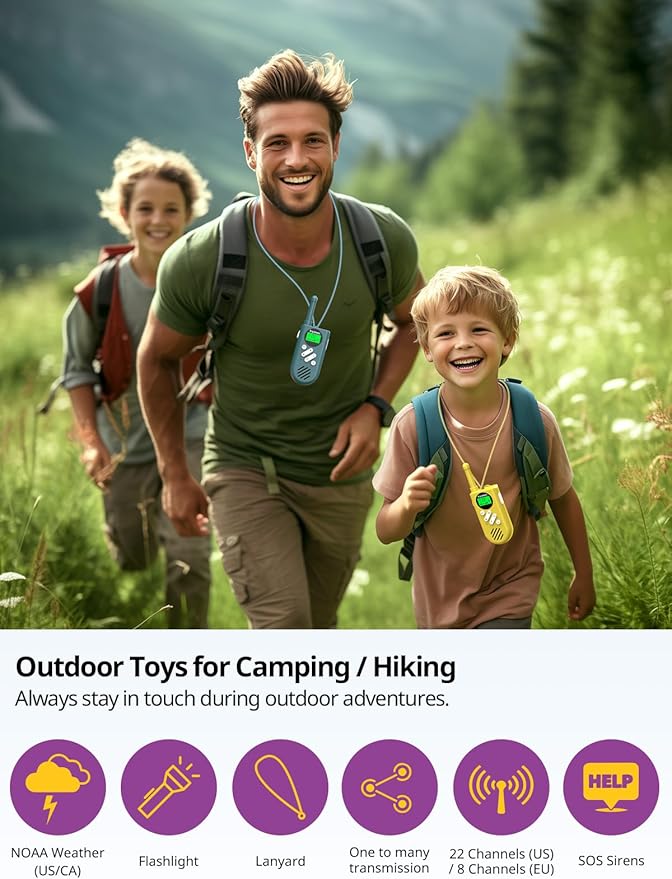 Walkie Talkies for Kids Rechargeable,Toys for Boys and Girls Ages 3-12, 3 Pack Long Range 2-Way Radios, Birthday Gifts,Christmas Stockings, Outdoor Play, Family Games, Hiking Camping Gear