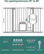 Babelio 29-48" Extra Wide Baby Gate with Adjustable Cat Door,Easy Install Pressure/Hardware Mounted,Auto Close Pet door for Stairs,House,Doorways,Effortless Walk Thru,Gray