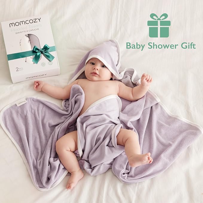 Momcozy Baby Hooded Towel-Made from Cotton, Suitable for Newborn Shower Gifts, 2 Count (Pack of 1), 28 X 28 Inch, Ink Wash Leaves