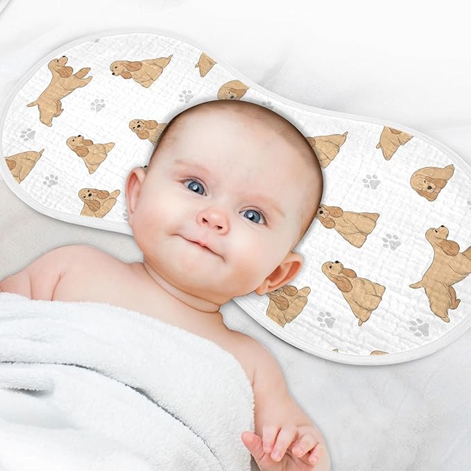 4 Pack Muslin Burp Cloths American Cocker Dog White Cotton Baby Burp Cloths Ultra Absorbent Burping Cloth Soft Spit Up Rags for Newborn Babies Boys Girls 22x11 Inch