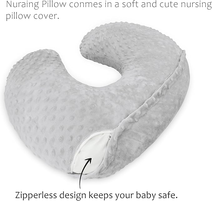 LAT Nursing Pillow for Breastfeeding with Removable Minky Cover,Ergonomic Breast Feeding Pillows for Mom and Baby,Machine Washable(Grey)