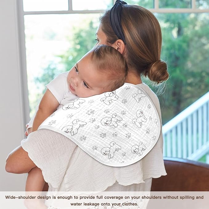 1 Pack Muslin Burp Cloths Cute Bichon Dog White Cotton Baby Burp Cloths Soft Burping Cloth Absorbent Spit Up Rags for Newborn Must Haves 22x11 Inch