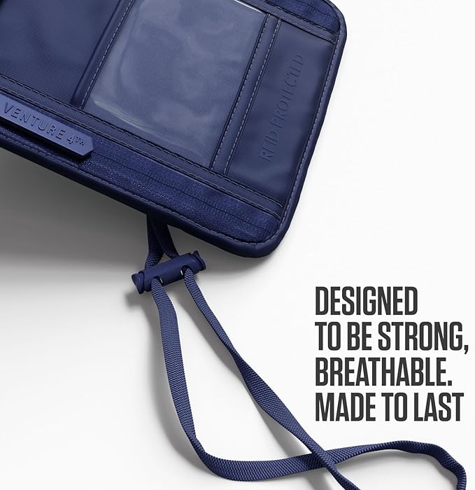 VENTURE 4TH Passport Holder Neck Wallet with RFID Blocking Nylon Lining - Hidden Neck Pouch for Travel (Sleek Navy Blue)