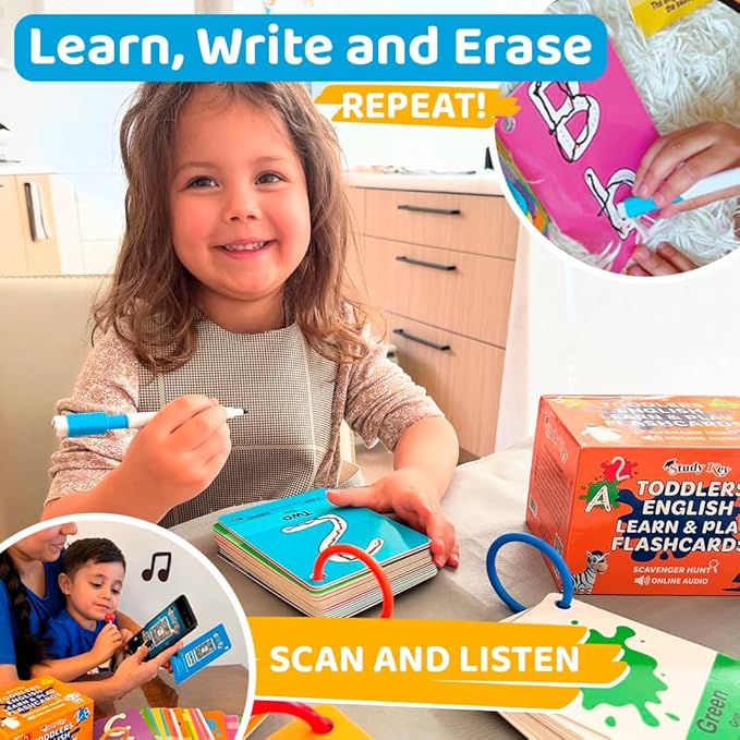 Toddlers English Phonics Flash Cards - Sight Words Flash Cards for Kindergarten - Shapes, Animals, Fruits, Colors, Numbers, & ABC Flashcards for Toddlers 1-3 for Bilingual Flash Cards