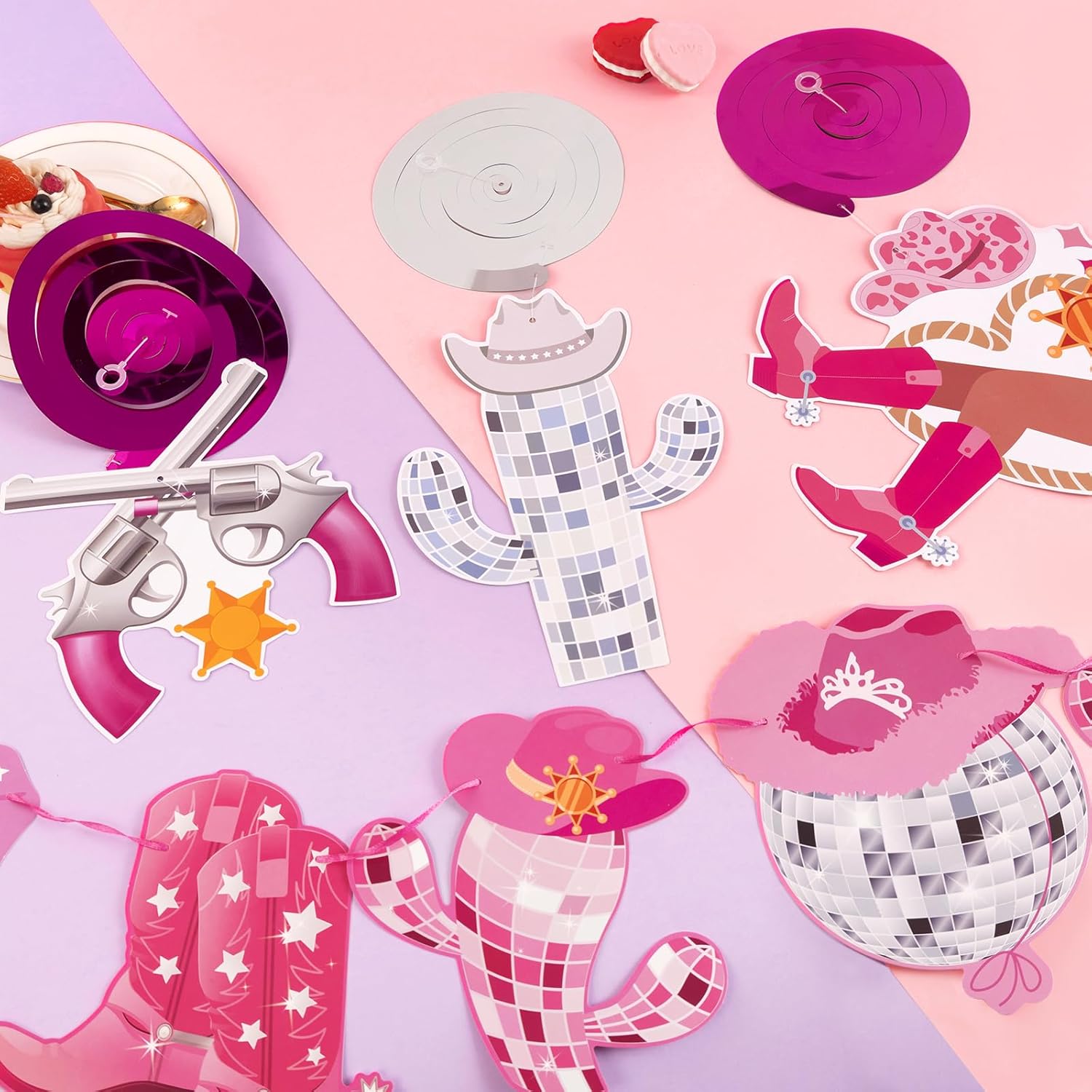 Disco Cowgirl Birthday Party Decorations, Pre-strung Happy Birthday Banners and 12 Hanging Swirls, Western Disco Theme Party Supplies for Girls, Teens, or Adults