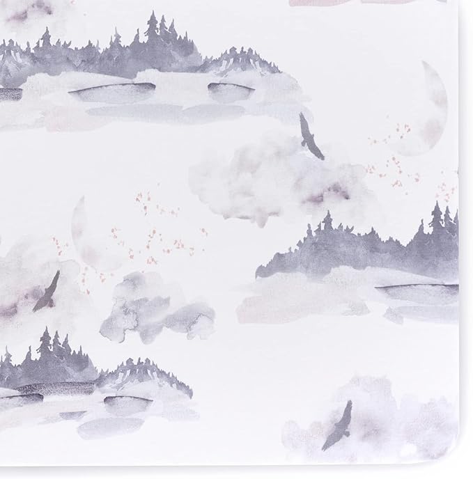 Oilo Crib Sheet, Breathable, Fitted, Turkish Cotton Jersey, 300 Thread Count, Machine Washable, Fits Standard Crib (28" x 52" x 6"), Toddler Bedding, Girl, Boy & Neutral Nursery Design, Misty Mountain