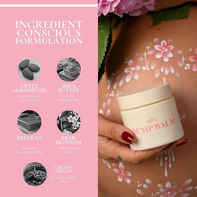 ed&i BUMP BALM for Pregnancy Stretch Mark Prevention, Belly Moisturizer for Pregnant Women With Argan Oil & Shea Butter, Bump Butter for Pregnancy, Maternity Skin Care, Stretch Marks Cream 3.4 oz