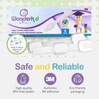 Adjustable & Reusable Child Safety Cabinet Locks & Latches, Baby Proofing Door Window, Cabinet, Toilet, & Refrigerator Lock, Child Safety Strap Locks with Adhesive Pads, Pack of 6, White - Wonderkid