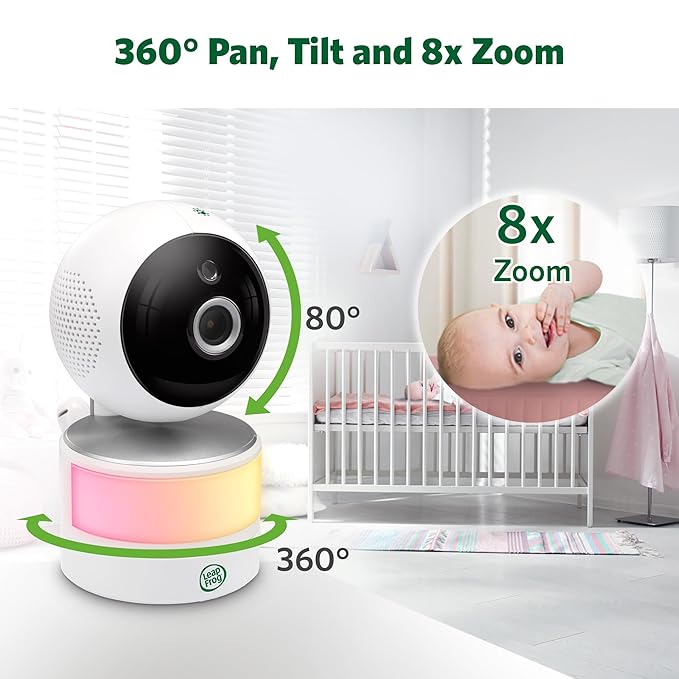 LeapFrog Color Night Vision Video Baby Monitor with 7" HD 720p Display, 360° Pan & Tilt, 8X Zoom, Night Light, Humidity & Temperature Sensor, Up to 1000ft Long Range, Secure Transmission: LF920HD