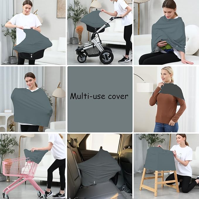 Car Seat Cover Baby for Nursing, Baby Breastfeeding Cover Carseat Canopy Covers, Solid Color Multi-use Nursing Cover for Babies (Neutral Grey)