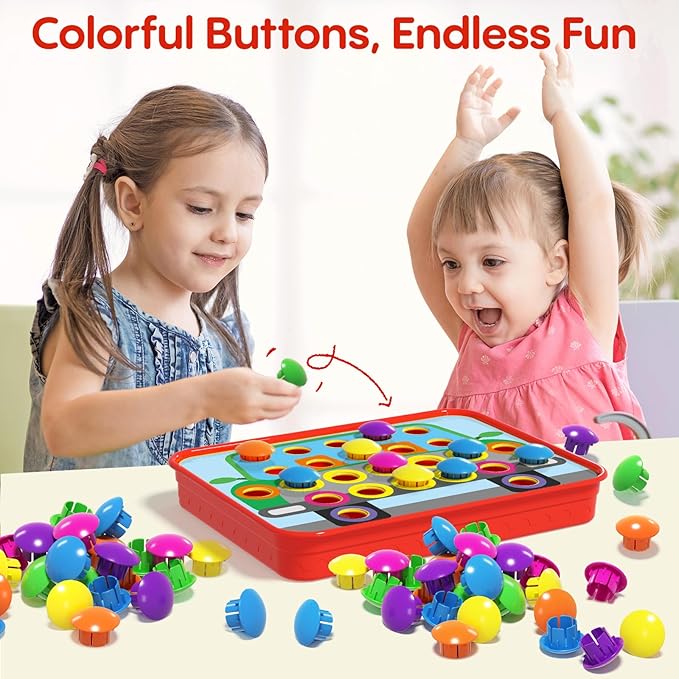 AMOSTING Button Art Toy – Educational Color Matching Mosaic Pegboard Sensory Learning Activity for Kids Age 3 4 5, Preschool Gift for Toddlers, Boys and Girls