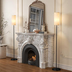 Ambimall Floor Lamp with 3 Color Temperatures Bulb Set of 2, 64" Standing lamp with Linen lampshade for Bedroom, Minimalist Pole Lamp, Beige Shade & Black Pole