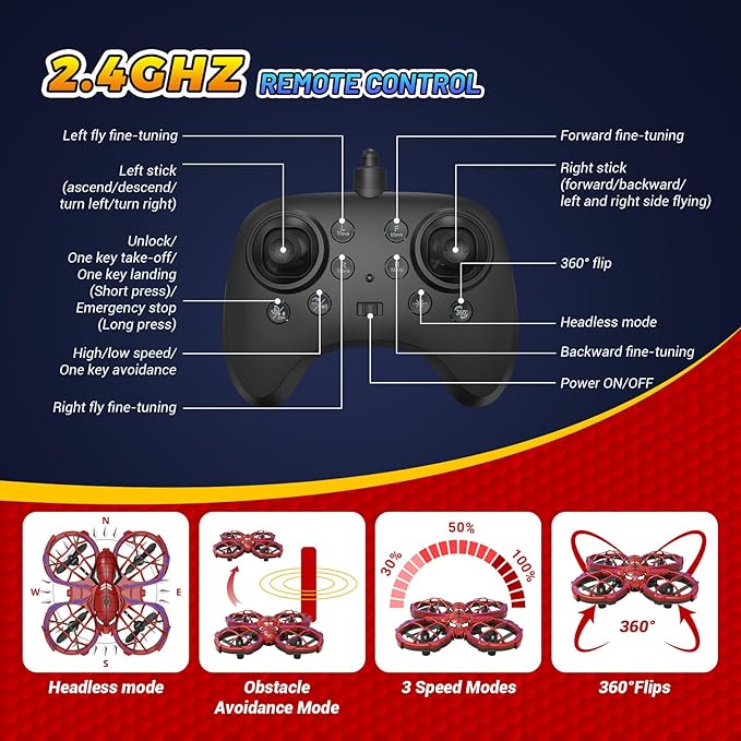 Spider Drone for Kids, Jomzuci RC Mini Drone with 360°Flip, Hover Indoor Drones for Kids 8-12 with 2 Batteries, Headless Mode, 3 Speed Mode, Quadcopter Outdoor Toys Gifts for 8-12 Year Old Boys Girls