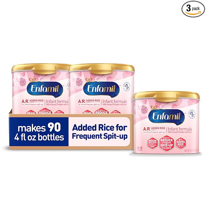 Enfamil A.R. Baby Formula, Added Rice Starch Formula to Reduce Reflux & Spit-Up, DHA for Brain Development, Probiotics to Support Digestive & Immune Health, Baby Milk, 19.5 Oz (Pack of 3)