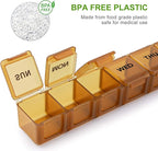 BUG HULL Weekly Pill Organizer Large 2 Packs, Extra Large Travel Pill Organizers, Pill Box 7 Day, Travel Pill Case, Medicine Pill Organizer for Vitamins, Supplements and Medications (Brown+White)