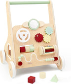 PairPear Wooden Baby Walker with Wheels, Baby Sit-to-Stand Baby Walker & Activity Cart, Montessori Activity Walker Busy Board for Baby Boys Girls 12m+(Sage Green)