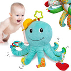 Sumobaby Infant Baby Musical Stuffed Animal Activity Soft Toys, Baby Teething Toys with Multi-Sensory Crinkle, Rattle and Mirror, for Tummy Time Newborn 0-3-6-12 Months Boys, Girls, Octopus, Blue