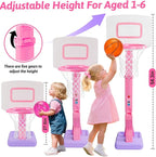 Toddler Pink Basketball Hoop Indoor Outdoor Age 1-3, Adjustable Kids Basketball Hoop with 3 Balls Backyard Outside Girls Basketball Goal Sport Toys for 1 2 3 4 Year Old Baby Girl Birthday Gifts