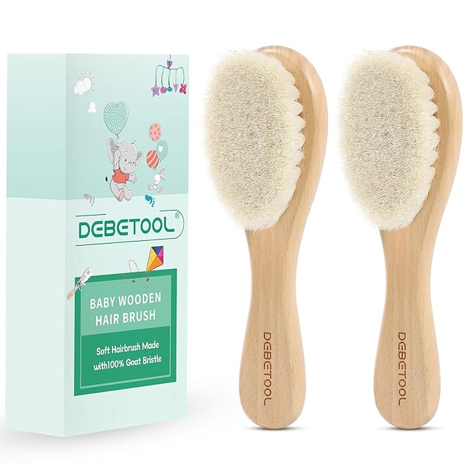 Baby Hair Brush - 2-Pack Wooden Baby Brush with Soft Bristle，Gentle Infant Hair Brush for Newborns & Toddlers，Ideal for Cradle Cap