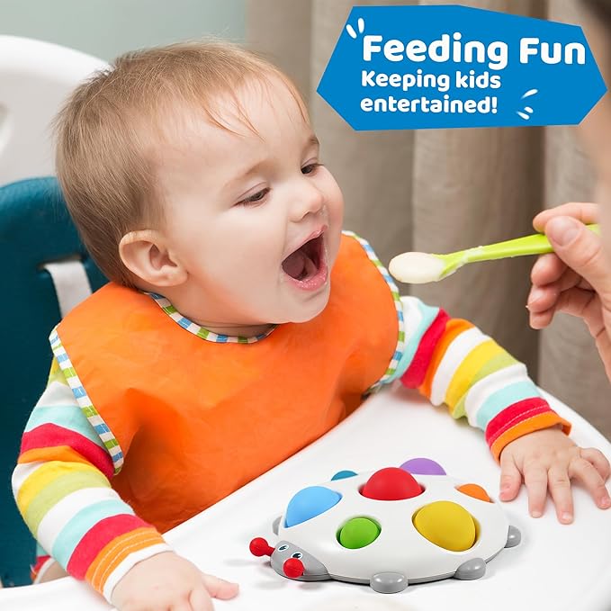 LiKee Fidget Popper Sensory Baby Toys for 10+ Months, Push and Popping Busy Board, Montessori Toys for 1+ Years Old, Airplane Car Travel Toy for Toddlers 1-3 Stress Relief (Ladybug)