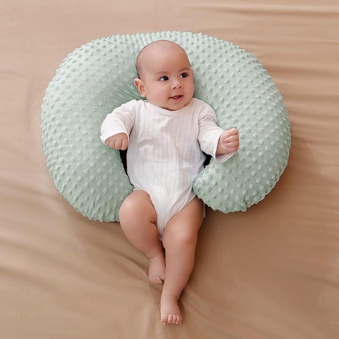 Nursing Pillow and Positioner with Cover for Breastfeeding and Bottle Feeding, Propping Baby, Tummy Time, Baby Sitting Support, Awake-Time Support (Green, 22" x 17.7" x 5.9")
