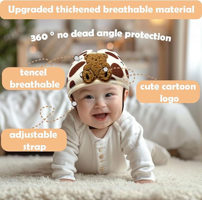 Baby Helmet for Crawing Walking,Soft Infant Safety Helmet,Baby Helmet 1-2 Years for Anti-Fall Head Protector,Adjustable, Breathable