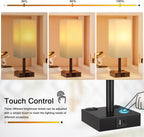 Touch Bedside Table Lamp for Nightstand - 3-Way Dimmable Night Lamp with USB A + Type C Charging Ports and Two AC Outlets, Small Desk Light with E26 LED Bulb for Bedroom Living Room,White Black