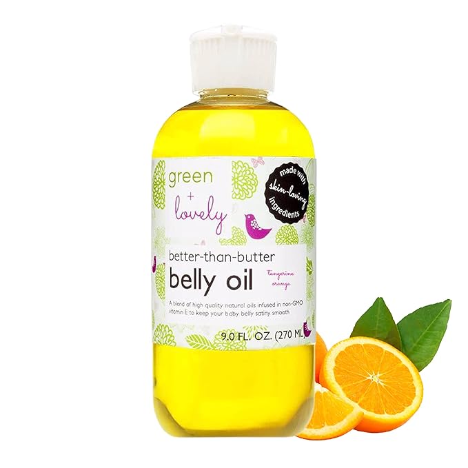 Green + Lovely Better than Butter Belly Oil(Tangerine) | Pregnancy Stretch Mark Prevention | 9 fl oz. Lasts for up to 6 Months | Natural Oil and Vitamin E Enriched for Amazing Skin Pre/Post Pregnancy
