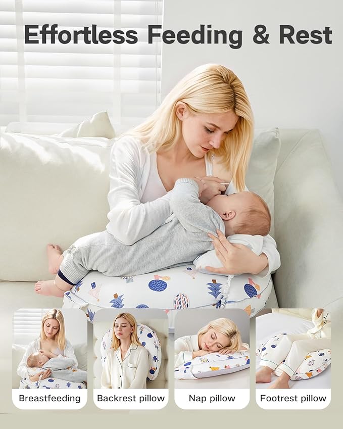 Nursing Pillow for Breastfeeding & Bottle Feeding –Breastfeeding Pillow with Adjustable Waist Strap, Feeding Pillow for Tummy Time,Removable Cotton Cover for Mom & Baby Comfort (Whale)