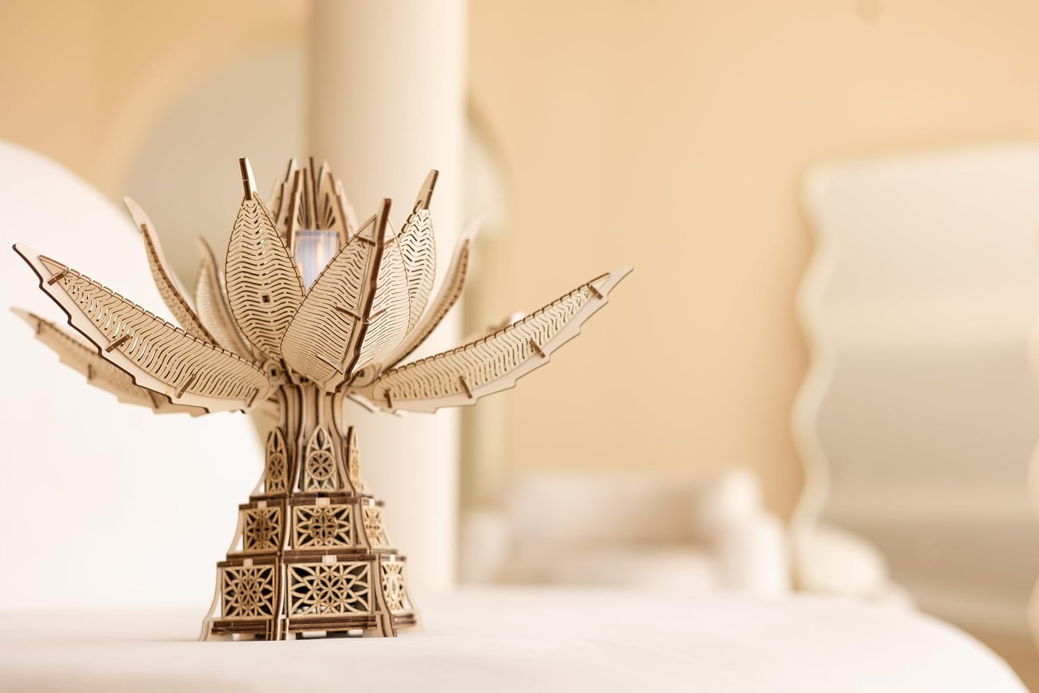 Wood Trick Fiery Bloom Luminous LED 3D Wooden Puzzles for Adults and Kids to Build - Interactive Mechanical Movement - Engineering DIY Project Mechanical 3D Puzzle Model Kits for Adults