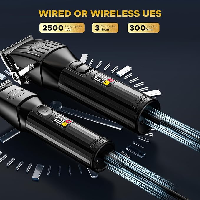 Professional Hair Clippers for Men Cordless Trimmers Kit with LED Display Electric Beard Trimmer for Kid Cordless Beards Trimmer Haircut Grooming Kit Gift for Men Women Barber Kids (Black)