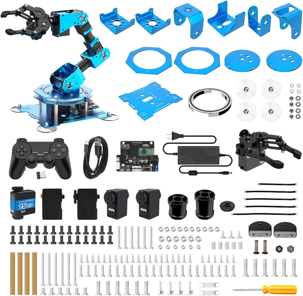 Robotic Arm for Arduino Coding Programming 6DOF Hiwonder-xArm1S STEM Educational Building Robot Arm Kits, 6 AXIS Full Metal Robotic Arm Wireless Controller/PC/App/Mouse Control Learning Robot