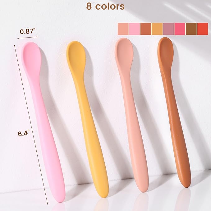 HANSGO 8-Piece Silicone Baby Spoons, First Stage Infant Self Feeding Spoons, Soft-Tip Gentle on Gums, Baby Utensils, Infant Training Spoon, Dishwasher Safe & Boil-proof