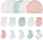 Newborn Baby Boy Girl Caps Mittens Socks Set Cotton Baby Essentials Accessories (Hats+Gloves+Socks)