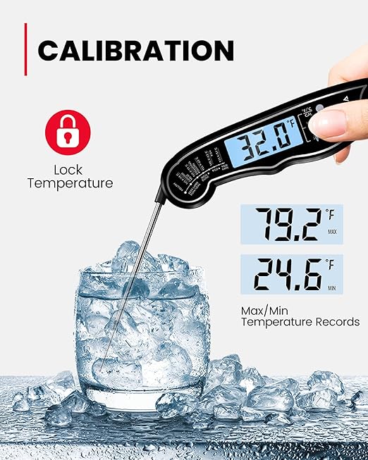 TEMOLA Meat Thermometer, Instant Read Food Thermometer with LCD Backlight Calibration, Waterproof Ultra Fast Digital Cooking Thermometer for Candy Deep Fry Liquids Beef Kitchen Baking Smoker Grill BBQ