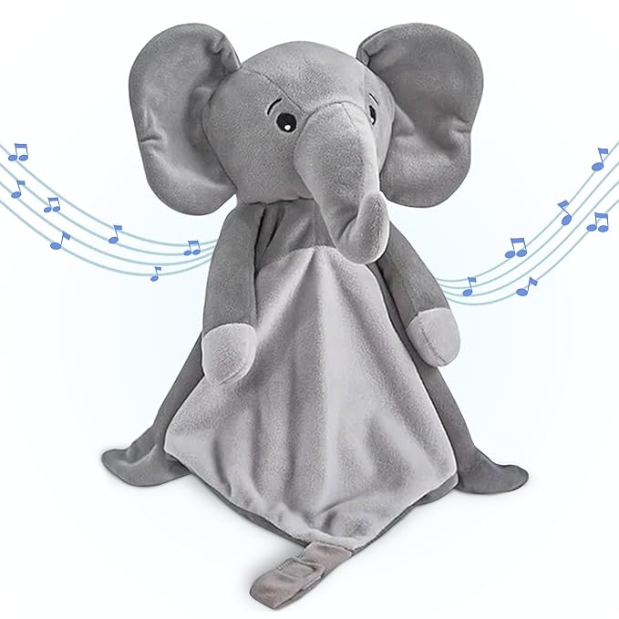 Love By Emi Baby Music Lovey Grey Elephant, Baby Sleep Soother for Crib & Cuddle Bedtime, White Noise with a Heartbeat & Lullaby, Plush Sound Toy, Stuffed Animal for Newborns, Infants & Toddlers